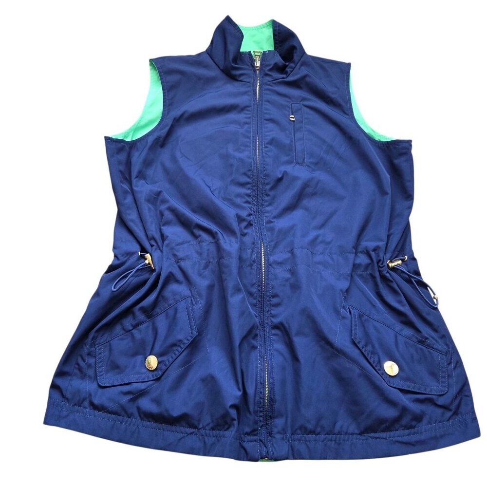 Lauren Ralph Lauren Vest Womens Petite Small Blue Green Reversible Full Zip Flaw